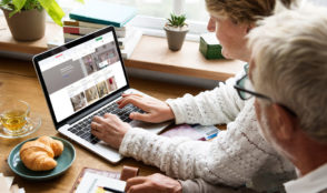 senior couple choosing a stair lift